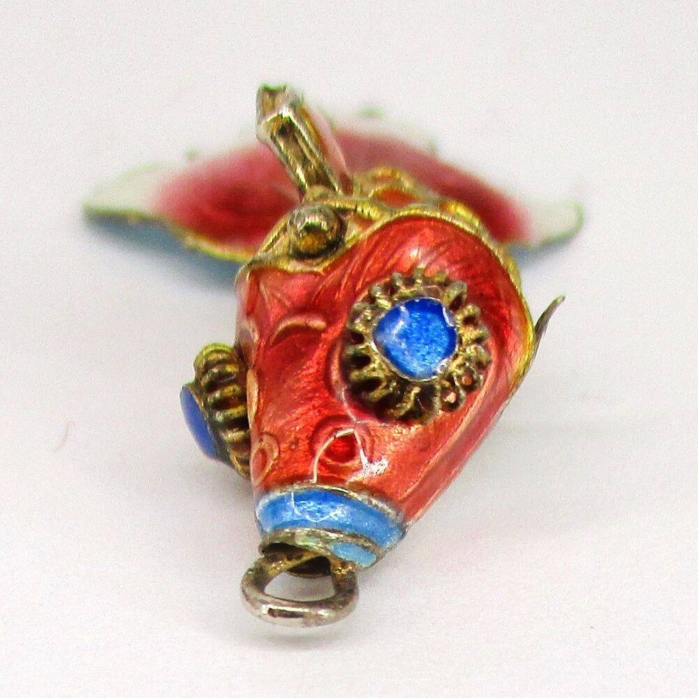 Vintage Chinese Articulated Fish Pendant Enamel Cloisonne Koi Goldfish Movable